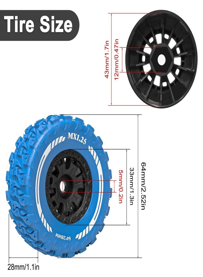 LRFHL 12mm Hex RC Wheels and Tires Pre-Glued Wheel Tire Set Compatible with MJX Hyper Go 14301 14302 14303, Arrma Mojave Grom, Traxxas Tamiya Kyosho HPI 1/14 1/16 1/18 RC On/Off-Road Racing Car (4PCS) - Image 4